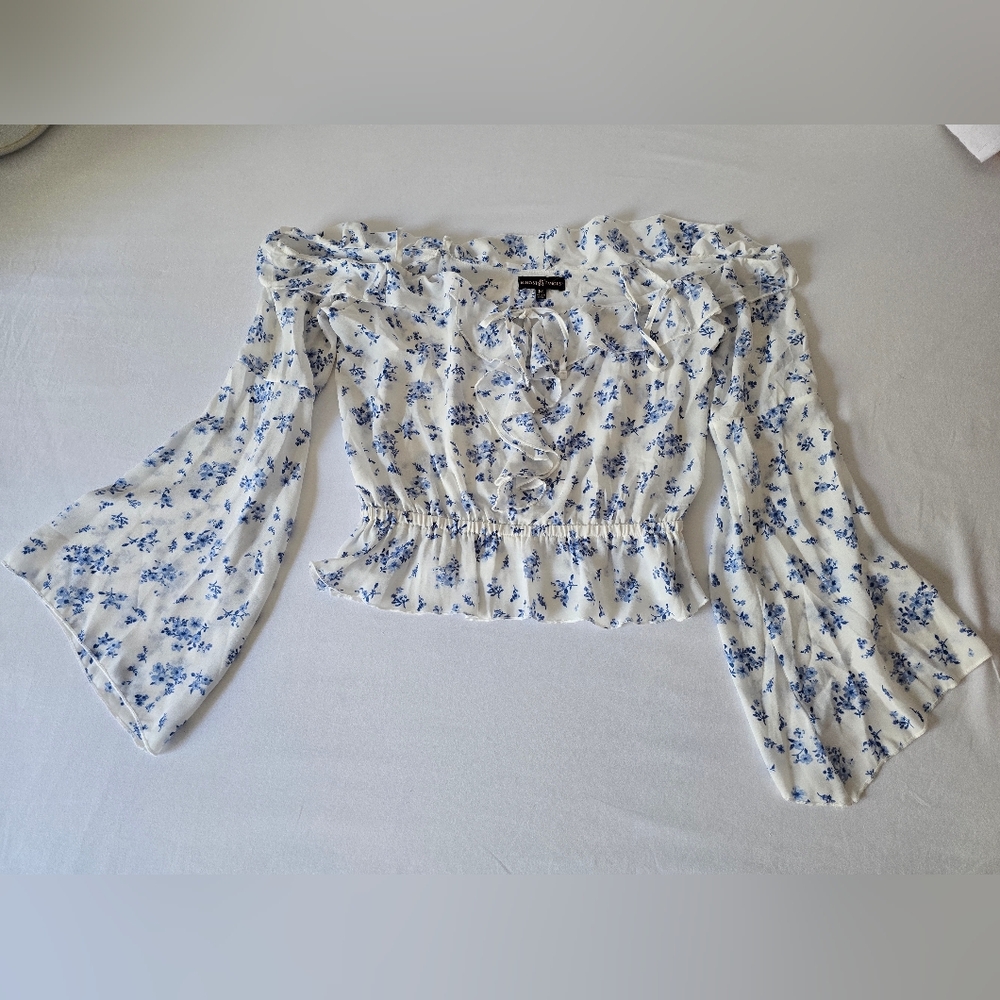 Almost Famous White and Blue Floral Blouse